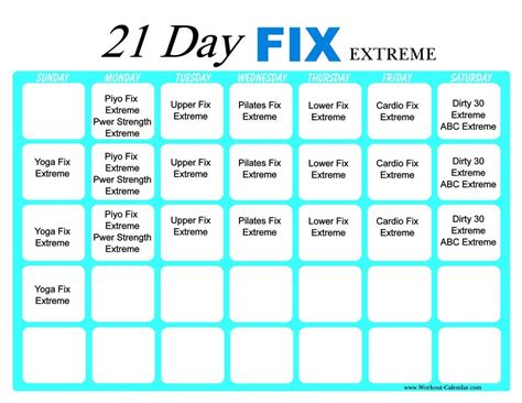 21 Day Fix Extreme Calendar